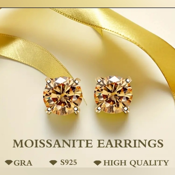 CERTIFIED .3ct Genuine Diamond, 14K Gold Plated, Sterling Silver Studs - Picture 7 of 7